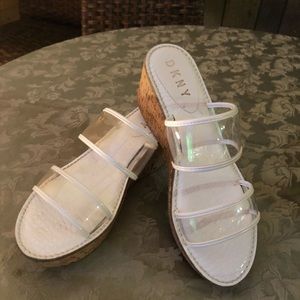 Anne Klein pair of wedge sandals, white/clear size 7.5 great condition